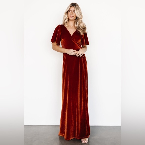 Meghan Terracota Velvet Wrap Maxi Dress - Picture 5 of 12